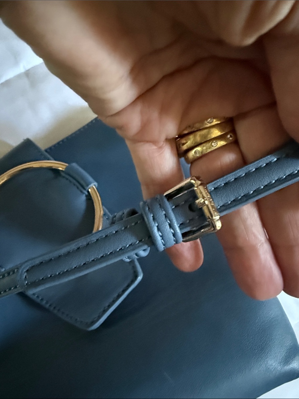 Blue Leather Crossbody Bag with Gold Hardware - Picture 5 of 9